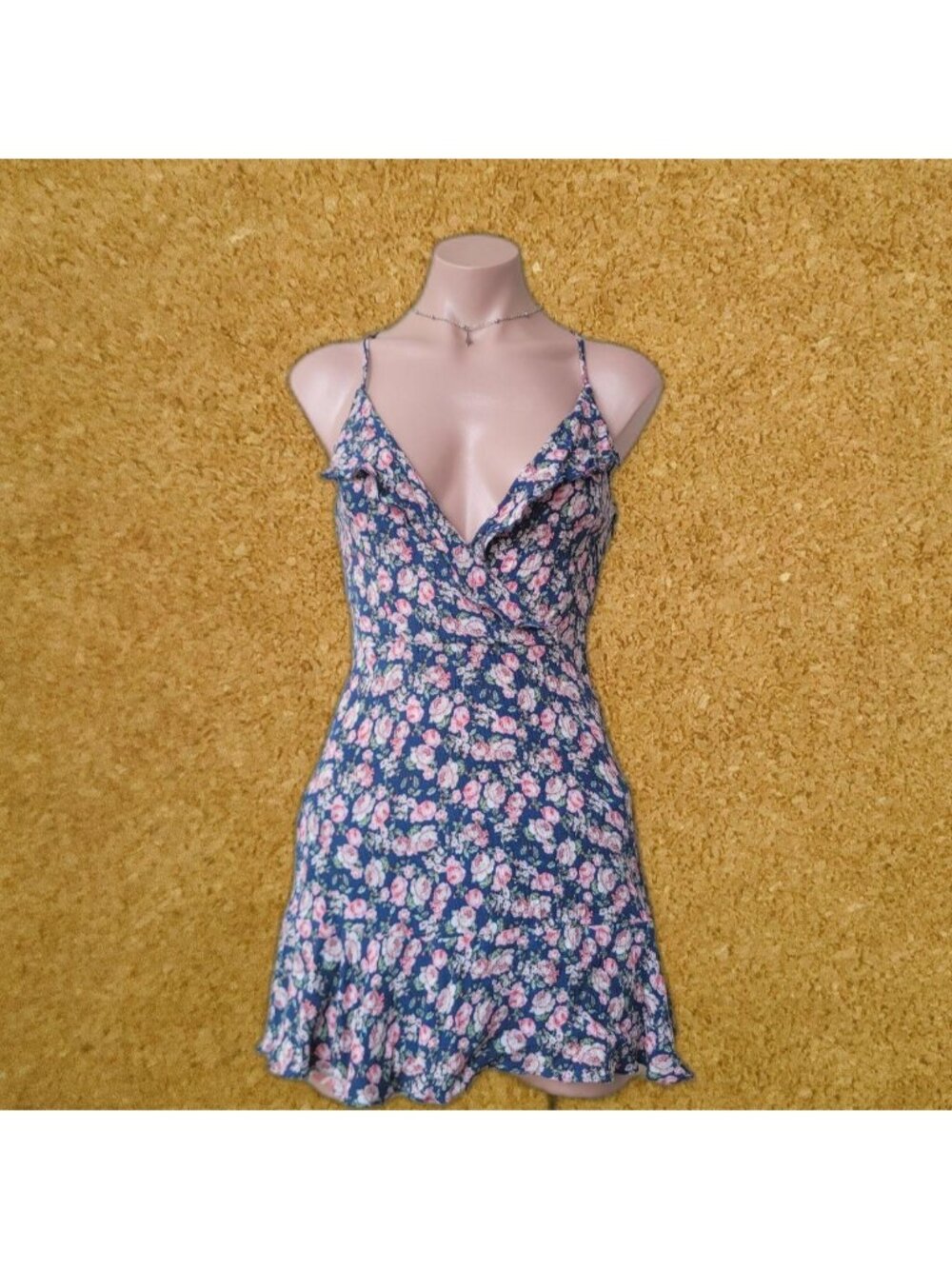 American Eagle Navy Floral Backless String Tied Summer Sundress (XXS)